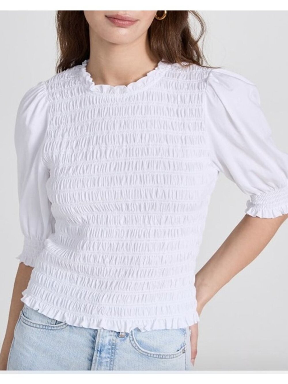 Veronica Beard Jean Langston Top White Smocked Size Medium